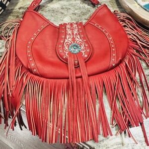 Red Fringe Brand New Hobo Faux Leather Bag!
